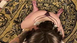 Tattooed Brunette Messes up her Mini Dress Giving Sloppy Head