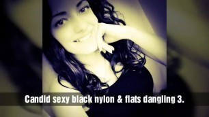 Candid Sexy Black Nylon & Flats Dangling 3.