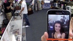 Pawnshop babe facialized after cocksucking